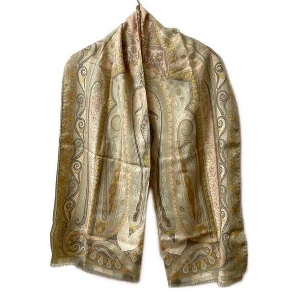 Auth ETRO - Khaki Pink Multi Wool Silk Scarf - Picture 1 of 7